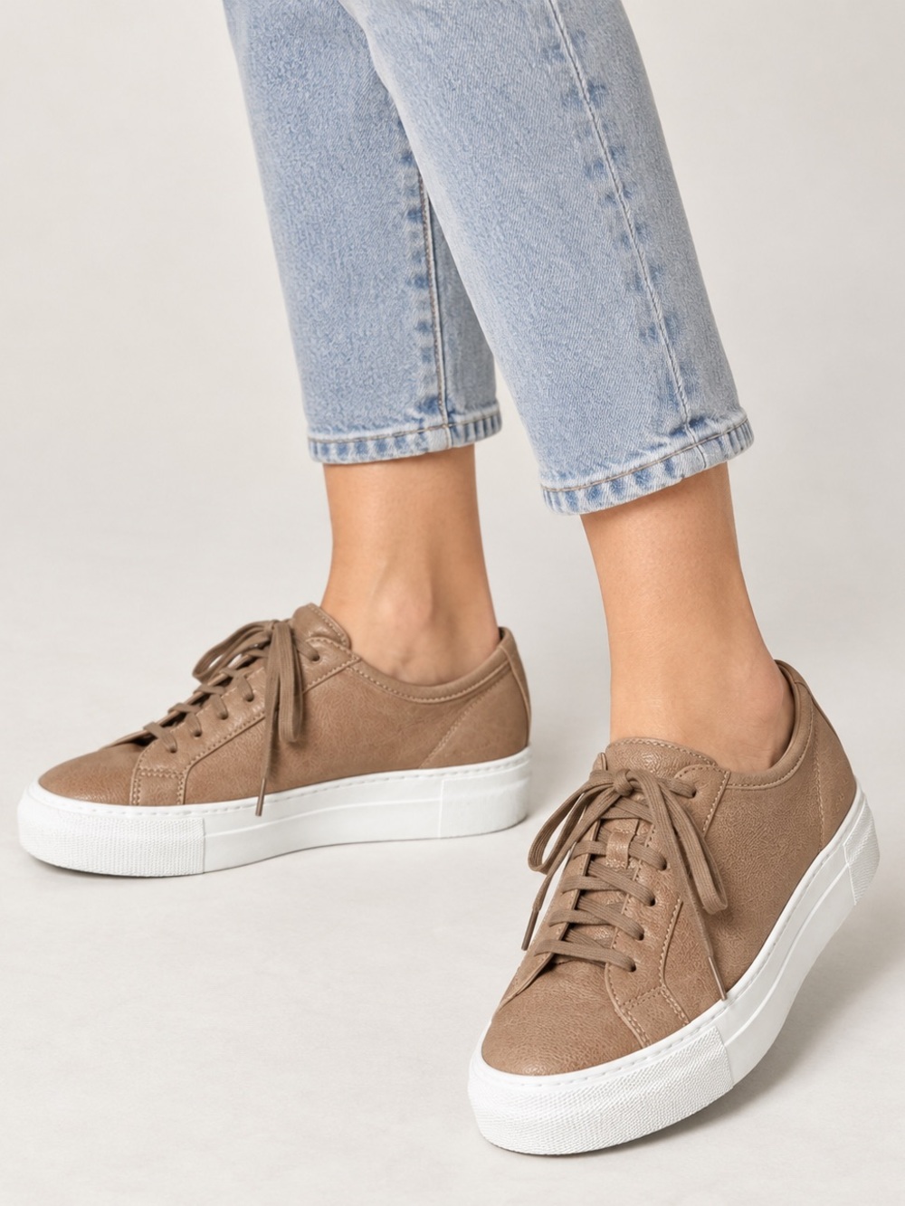 Woman by Common Projects Taupe Leather Platform Sneakers White Sole Size 40